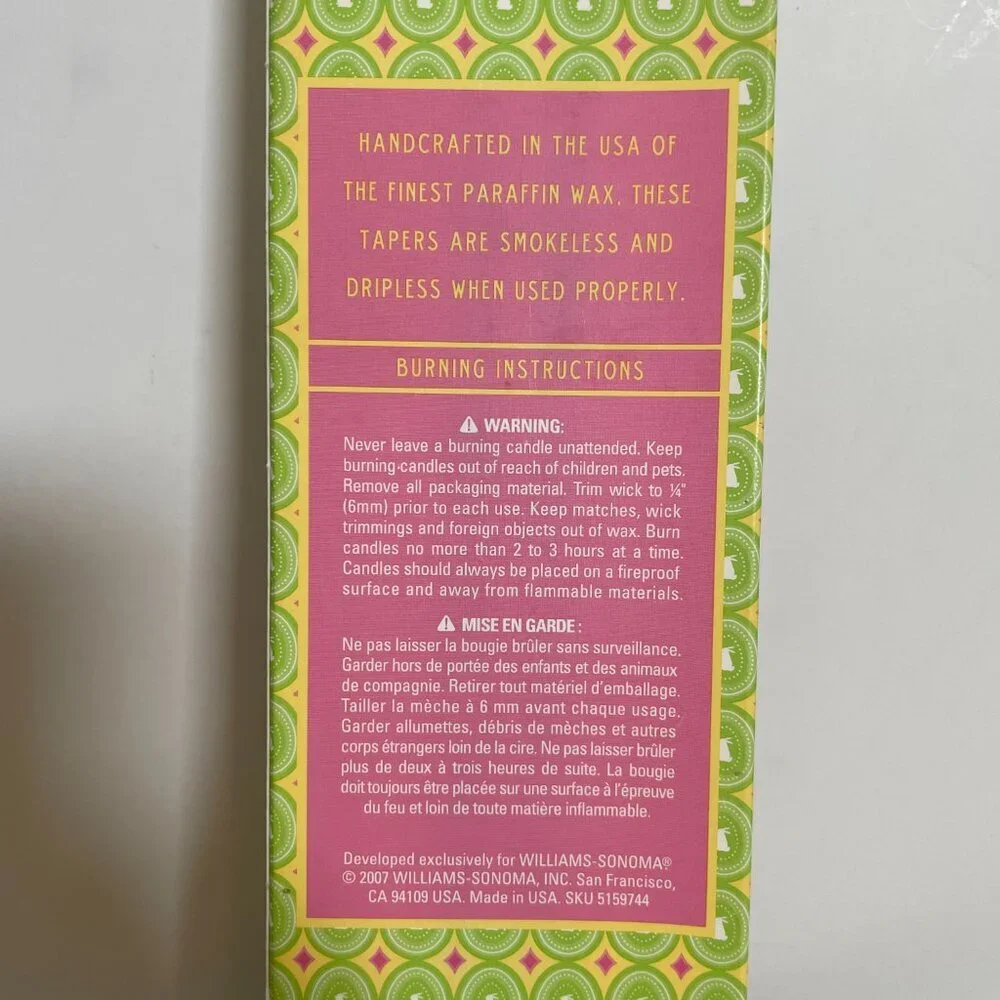 Williams Sonoma Easter Tiny Tapers Candle Pastel Colors Twelve 10 Inch USA Made